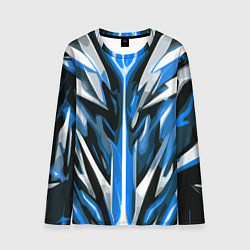Мужской лонгслив Хаотичная сине-белая абстракция на чёрном фоне