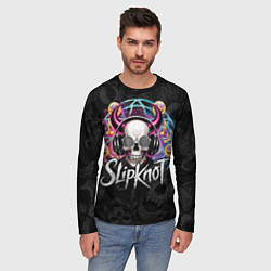 Лонгслив мужской Slipknot на фоне черепа демона с рогами в очках, цвет: 3D-принт — фото 2