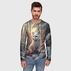 Лонгслив мужской Лис в зимнем лесу, цвет: 3D-принт — фото 2