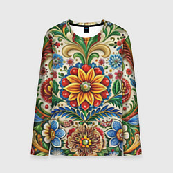 Лонгслив мужской Русские классические узоры и орнамент, цвет: 3D-принт