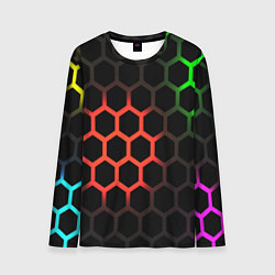 Лонгслив мужской Hexagon neon, цвет: 3D-принт