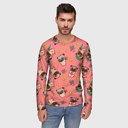 Лонгслив мужской Забавные мопсы паттерн, цвет: 3D-принт — фото 2