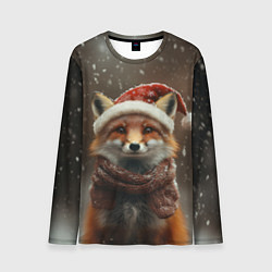 Лонгслив мужской Лисица в новогодней шапочке, цвет: 3D-принт