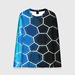 Лонгслив мужской Белые шестиугольники на чёрно-синем фоне, цвет: 3D-принт