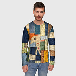 Лонгслив мужской Пэчворк с собакой, цвет: 3D-принт — фото 2
