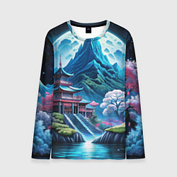 Лонгслив мужской Пейзаж Японии и горы, цвет: 3D-принт