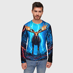 Лонгслив мужской Лось и молния, цвет: 3D-принт — фото 2