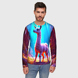 Лонгслив мужской Лама в неоновых лучах, цвет: 3D-принт — фото 2