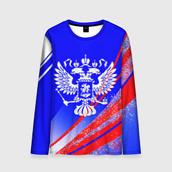 Лонгслив мужской Герб России на фоне цветов флага синий, цвет: 3D-принт