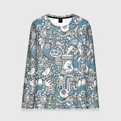 Мужской лонгслив Дудлинг серо-голубой