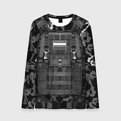Лонгслив мужской Бронежилет - черный камуфляж, цвет: 3D-принт