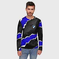 Лонгслив мужской BMW - синие разрывы, цвет: 3D-принт — фото 2