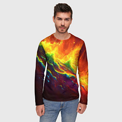 Лонгслив мужской Абстрактные волны с огнем, цвет: 3D-принт — фото 2
