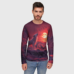 Лонгслив мужской Белый волк воет на луну, цвет: 3D-принт — фото 2