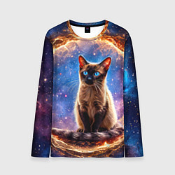 Лонгслив мужской Сиамская кошка в космосе, цвет: 3D-принт