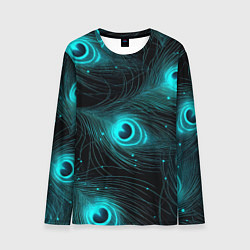 Лонгслив мужской Светящиеся перья павлина паттерн, цвет: 3D-принт
