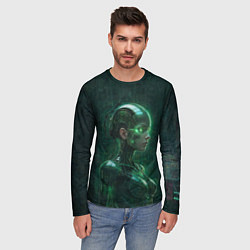 Лонгслив мужской Девушка-андроид в зелёных тонах, цвет: 3D-принт — фото 2