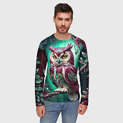 Лонгслив мужской Волшебная сова в самоцветном лесу, цвет: 3D-принт — фото 2