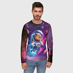 Лонгслив мужской Космонавт капибара в неоновом космосе, цвет: 3D-принт — фото 2