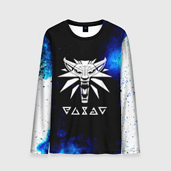 Лонгслив мужской Ведьмак лого синие краски, цвет: 3D-принт