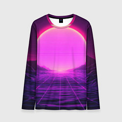 Мужской лонгслив Синтвейв ретровейв неоновый узор и солнце