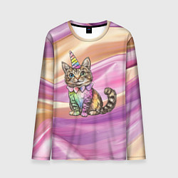 Лонгслив мужской Котенок в костюме единорога, цвет: 3D-принт