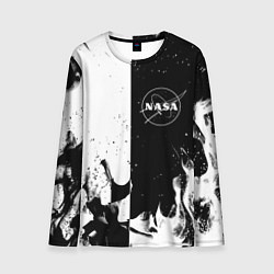 Мужской лонгслив Nasa черно белый огонь