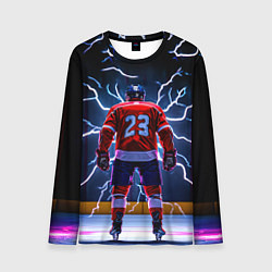 Лонгслив мужской Хоккеист и молния, цвет: 3D-принт