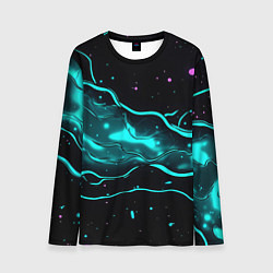 Лонгслив мужской Голубые неоновые волны текстура, цвет: 3D-принт