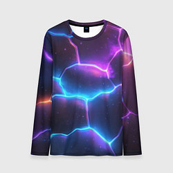 Лонгслив мужской Синие и фиолетовые молнии в разломе, цвет: 3D-принт