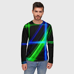 Лонгслив мужской Color blue black green, цвет: 3D-принт — фото 2