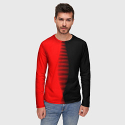 Лонгслив мужской Чёрно-красный пополам с переходом, цвет: 3D-принт — фото 2