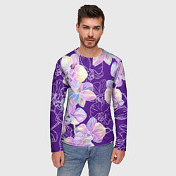 Лонгслив мужской Японские акварельные орхидеи, цвет: 3D-принт — фото 2