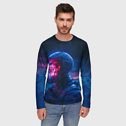 Лонгслив мужской Синий космонавт с красным черепом, цвет: 3D-принт — фото 2