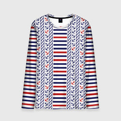 Мужской лонгслив Полосатый морской орнамент с якорями