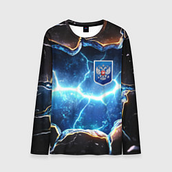 Мужской лонгслив Синие неоновые плиты и герб РФ