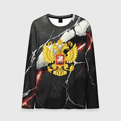 Мужской лонгслив Герб России на объемной черной текстуре