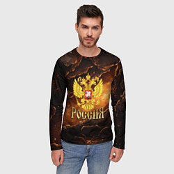 Лонгслив мужской Герб России на кофейном фоне, цвет: 3D-принт — фото 2
