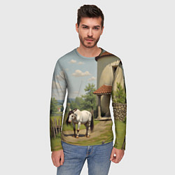 Лонгслив мужской Старый домик и лошадь, цвет: 3D-принт — фото 2