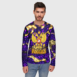 Лонгслив мужской Россия - фиолетовая текстура, цвет: 3D-принт — фото 2