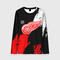 Мужской лонгслив Детройт Ред Уингз - брызги краска на черном фоне