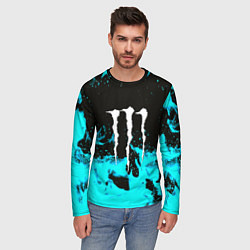 Лонгслив мужской Monster energy голубой огонь, цвет: 3D-принт — фото 2