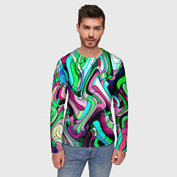 Лонгслив мужской Зелёно-розовый искажённая абстракция, цвет: 3D-принт — фото 2