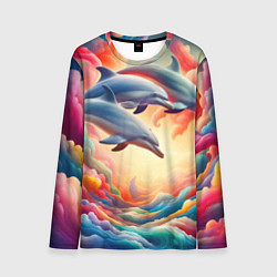 Лонгслив мужской Три небесных дельфина - нейроарт фантазия, цвет: 3D-принт