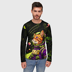 Лонгслив мужской Кислотный кот в космосе, цвет: 3D-принт — фото 2