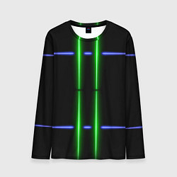 Мужской лонгслив Neon black light blue green line