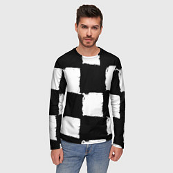 Лонгслив мужской Черные квадраты в виде шахматной доски, цвет: 3D-принт — фото 2