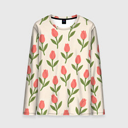 Лонгслив мужской Тюльпаны паттерн, цвет: 3D-принт
