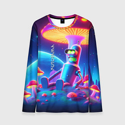 Лонгслив мужской Робот-сгибальщик Бендер находится под неоновым мух, цвет: 3D-принт