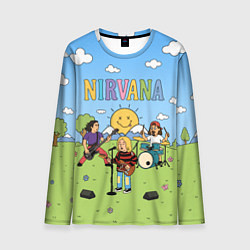 Мужской лонгслив Nirvana мультяшный стиль на поляне